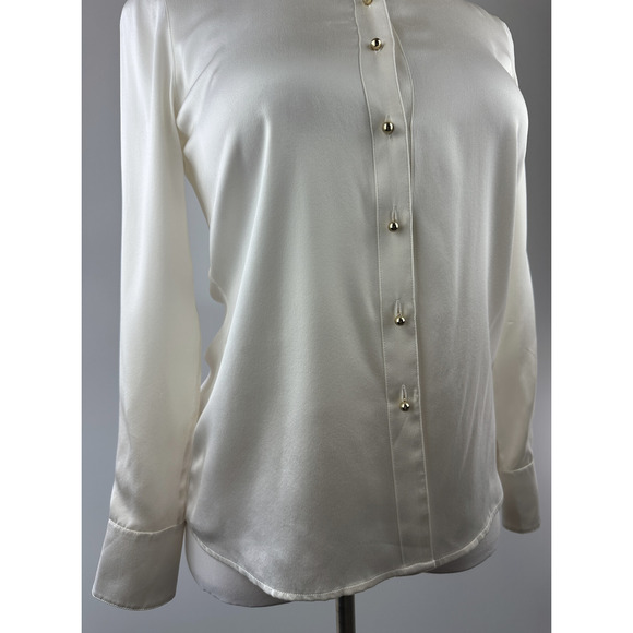 Ravella Luxury Silk Milano Button-Up Blouse LS Pearl White Gold Buttons Small 4 - Picture 4 of 16